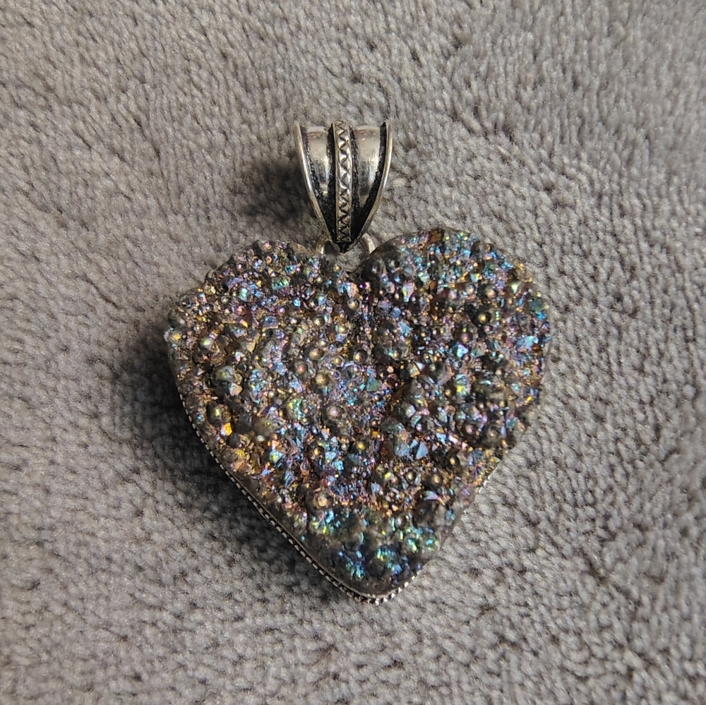 Iridescent Multicolored Druzy Heart Pendant